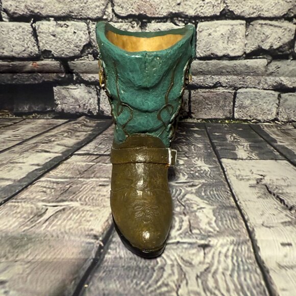 Vintage 1990's Young Inc. Teal Cowboy Boot Tea Light Holder - Picture 4 of 11